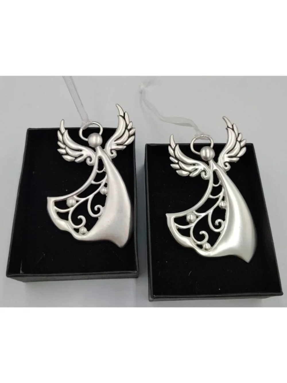 Angel Christmas Ornament Lot of 2 Silver Tone Rhinestone Inspirational Gifts